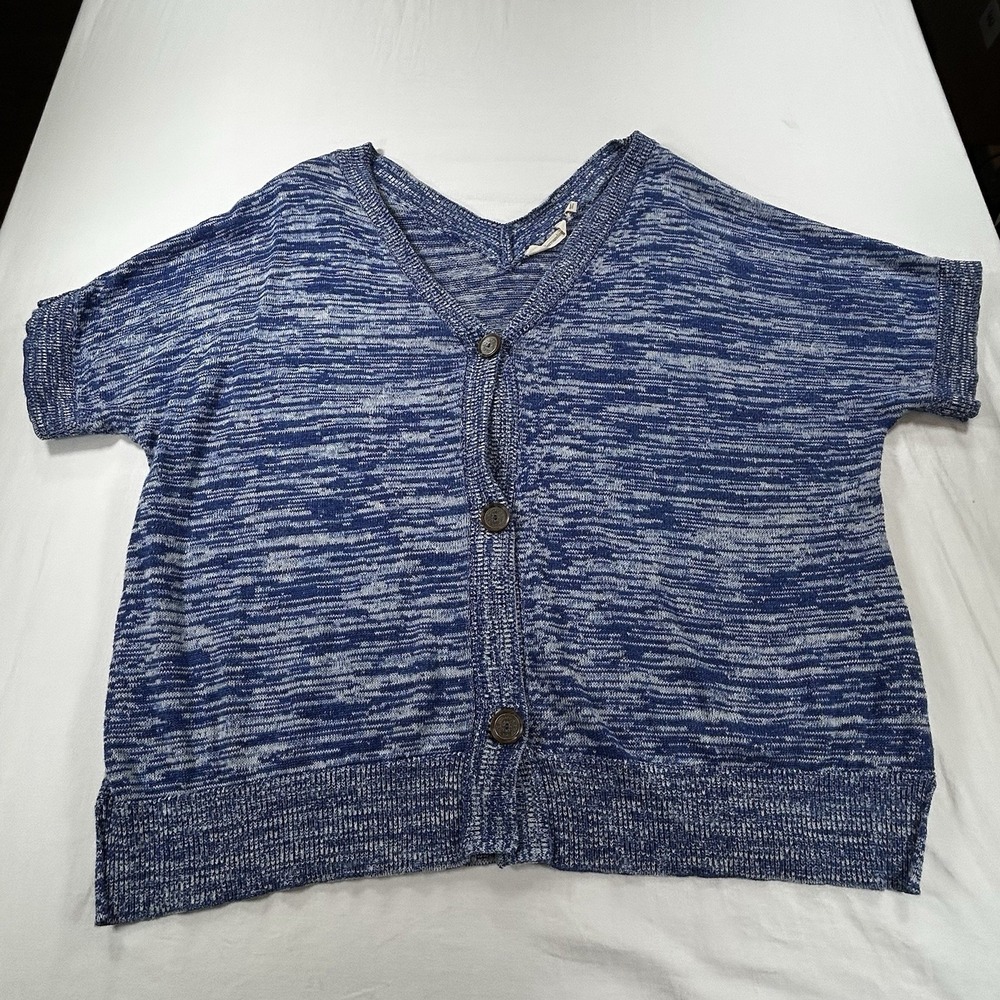 Soft Surroundings Cardigan Womens XL Blue Striped Short Sleeve Sweater 2DC16